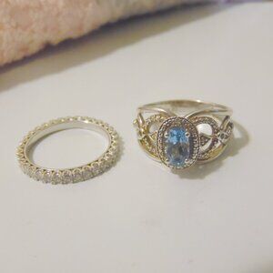 Sevilla Oval Sterling Silver Blue Topaz Ring & Eternity Ring Size 8-1/2